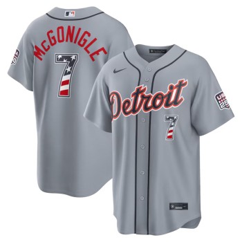 Men's Detroit Tigers #7 Kevin McGonigle Nike Gray USA 250 Fourth of July Road Stadium Jersey Men's Detroit Tigers #7 Kevin McGonigle Nike Gray USA 250 Fourth of July Road Stadium Jersey