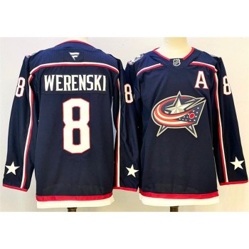 Men's Columbus Blue Jackets #8 Zach Werenski Navy With A Patch Stitched Hockey Premium Jersey Men's Columbus Blue Jackets #8 Zach Werenski Navy With A Patch Stitched Hockey Premium Jersey