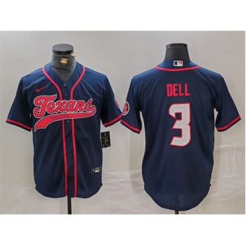Men's Houston Texans #3 Tank Dell Navy With Patch Cool Base Stitched Baseball Jersey
