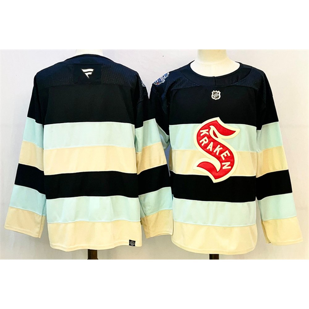 Men's Seattle Kraken Blank Deep Sea Blue Winter Classic With A Patch Stitched Hockey Premium Jersey