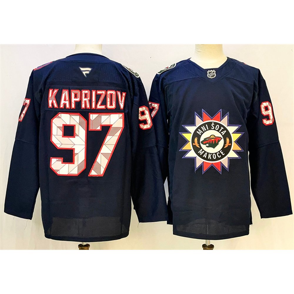 Men's Minnesota Wild #97 Kirill Kaprizov Navy 2024-25 Stitched Hockey Premium Jersey Men's Minnesota Wild #97 Kirill Kaprizov Navy 2024-25 Stitched Hockey Premium Jersey