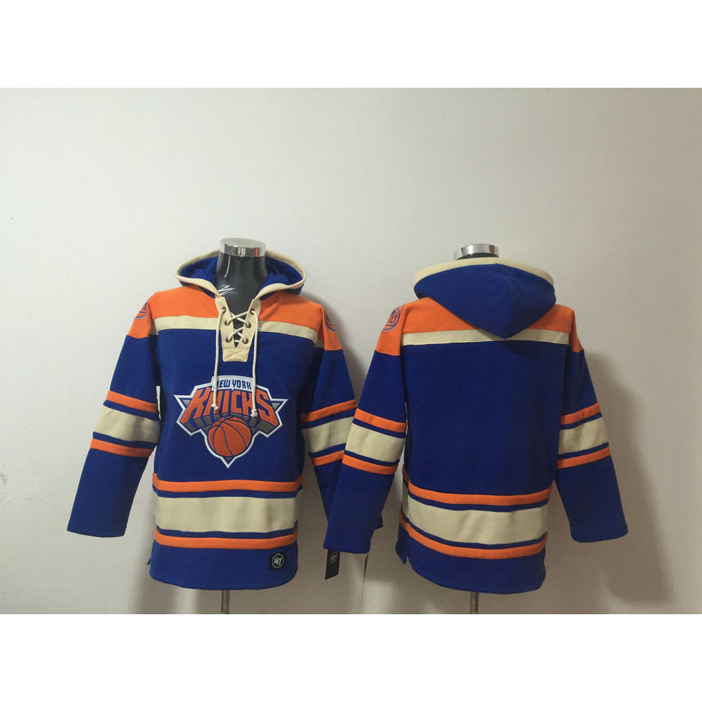 Men's New York Knicks Blue Lace-Up Pullover Hoodie Men's New York Knicks Blue Lace-Up Pullover Hoodie
