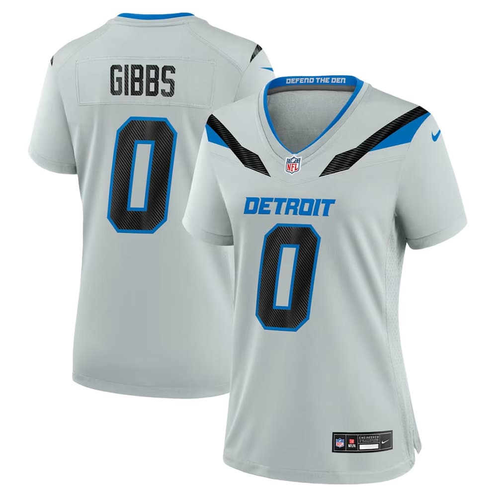 Women's Detroit Lions #0 Jahmyr Gibbs Grey 2026 Rivalries Collection Game Jersey Women's Detroit Lions #0 Jahmyr Gibbs Grey 2026 Rivalries Collection Game Jersey