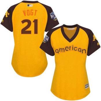 Athletics #21 Stephen Vogt Gold 2016 All-Star American League Women's Stitched MLB Jersey Athletics #21 Stephen Vogt Gold 2016 All-Star American League Women's Stitched MLB Jersey