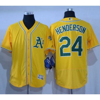 Athletics #24 Rickey Henderson Gold Flexbase Authentic Collection Stitched MLB Jersey Athletics #24 Rickey Henderson Gold Flexbase Authentic Collection Stitched MLB Jersey