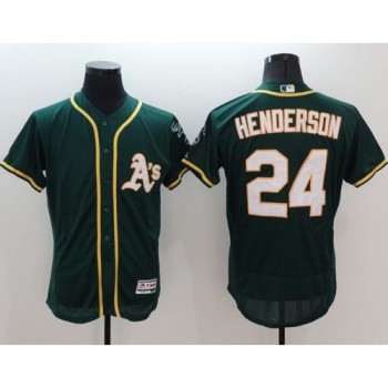 Athletics #24 Rickey Henderson Green Flexbase Authentic Collection Stitched MLB Jersey Athletics #24 Rickey Henderson Green Flexbase Authentic Collection Stitched MLB Jersey