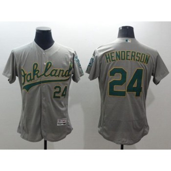 Athletics #24 Rickey Henderson Grey Flexbase Authentic Collection Stitched MLB Jersey Athletics #24 Rickey Henderson Grey Flexbase Authentic Collection Stitched MLB Jersey
