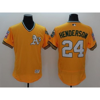 Athletics #24 Rickey Henderson Yellow Flexbase Authentic Collection Cooperstown Stitched MLB Jersey Athletics #24 Rickey Henderson Yellow Flexbase Authentic Collection Cooperstown Stitched MLB Jersey