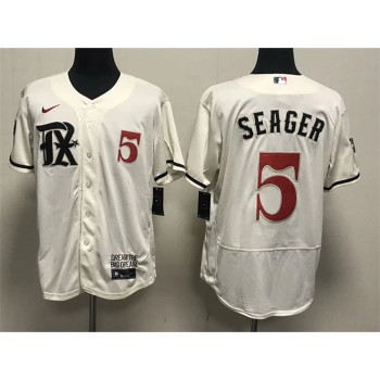 Men's Texas Rangers #5 Corey Seager Cream 2023 City Connect Flex Base Stitched Baseball Jersey Men's Texas Rangers #5 Corey Seager Cream 2023 City Connect Flex Base Stitched Baseball Jersey
