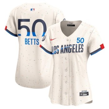 Women's Los Angeles Dodgers #50 Mookie Betts Cream 2024 City Connect Limited Player Jersey Women's Los Angeles Dodgers #50 Mookie Betts Cream 2024 City Connect Limited Player Jersey