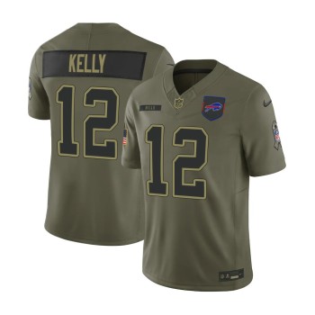 Men's Buffalo Bills #12 Jim Kelly Nike Olive 2025 Salute to Service Retired Limited Jersey Men's Buffalo Bills #12 Jim Kelly Nike Olive 2025 Salute to Service Retired Limited Jersey