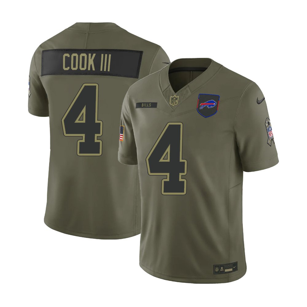 Men's Buffalo Bills #4 James Cook Nike Olive 2025 Salute to Service Retired Limited Jersey Men's Buffalo Bills #4 James Cook Nike Olive 2025 Salute to Service Retired Limited Jersey