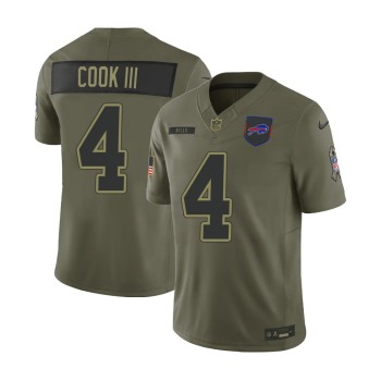 Men's Buffalo Bills #4 James Cook Nike Olive 2025 Salute to Service Retired Limited Jersey