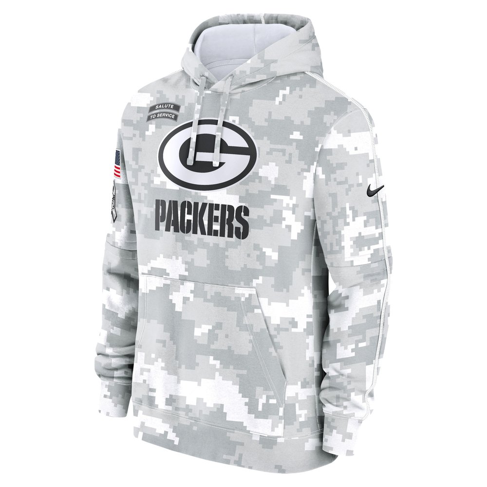Men's Green Bay Packers Arctic Camo 2024 Salute To Service Big & Tall Club Fleece Pullover Hoodie