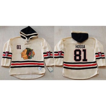 Blackhawks #81 Marian Hossa Cream Heavyweight Pullover Hoodie Stitched NHL Jersey