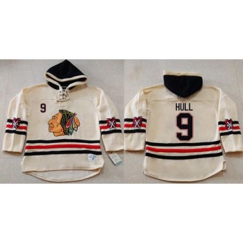 Blackhawks #9 Bobby Hull Cream Heavyweight Pullover Hoodie Stitched NHL Jersey