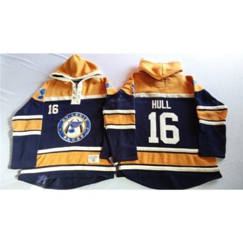 Blues #16 Brett Hull Navy Blue/Gold Sawyer Hooded Sweatshirt Stitched NHL Jersey Blues #16 Brett Hull Navy Blue/Gold Sawyer Hooded Sweatshirt Stitched NHL Jersey