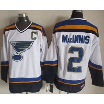 Blues #2 Al MacInnis White/Navy CCM Throwback Stitched NHL Jersey