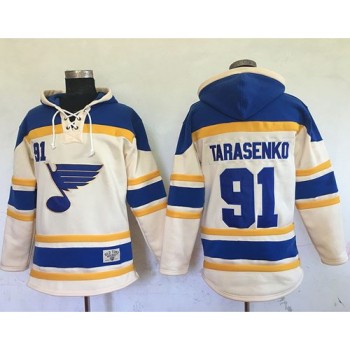 Blues #91 Vladimir Tarasenko Cream Sawyer Hooded Sweatshirt Stitched NHL Jersey