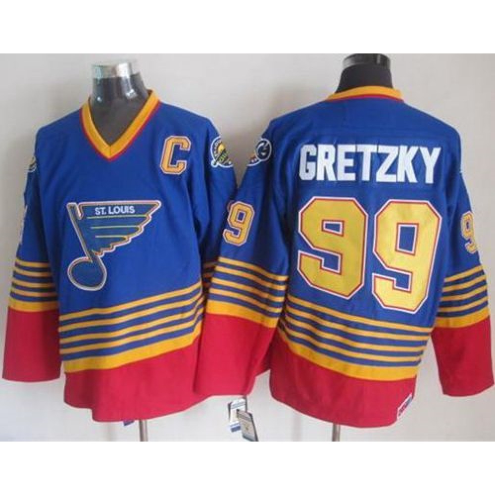 Blues #99 Wayne Gretzky Light Blue/Red CCM Throwback Stitched NHL Jersey