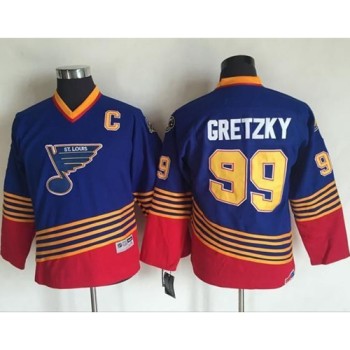 Blues #99 Wayne Gretzky Light Blue/Red CCM Throwback Stitched Youth NHL Jersey