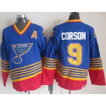 Blues #9 Shayne Corson Light Blue/Red CCM Throwback Stitched NHL Jersey Blues #9 Shayne Corson Light Blue/Red CCM Throwback Stitched NHL Jersey