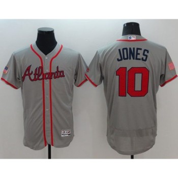 Braves #10 Chipper Jones Grey Fashion Stars & Stripes Flexbase Authentic Stitched MLB Jersey