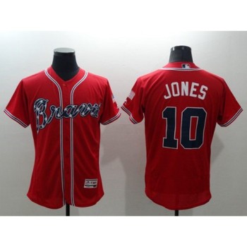 Braves #10 Chipper Jones Red Flexbase Authentic Collection Stitched MLB Jersey