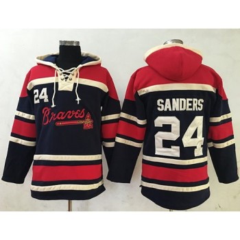Braves #24 Deion Sanders Navy Blue Sawyer Hooded Sweatshirt MLB Hoodie Braves #24 Deion Sanders Navy Blue Sawyer Hooded Sweatshirt MLB Hoodie