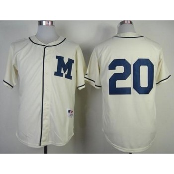 Brewers #20 Jonathan Lucroy Cream 1913 Turn Back The Clock Stitched MLB Jersey Brewers #20 Jonathan Lucroy Cream 1913 Turn Back The Clock Stitched MLB Jersey