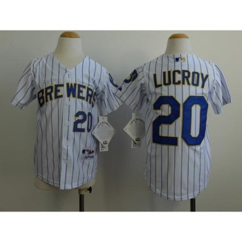 Brewers #20 Jonathan Lucroy White(blue stripe) Cool Base Stitched Youth MLB Jersey Brewers #20 Jonathan Lucroy White(blue stripe) Cool Base Stitched Youth MLB Jersey