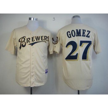 Brewers #27 Carlos Gomez Cream YOUNinorm Cool Base Stitched MLB Jersey Brewers #27 Carlos Gomez Cream YOUNinorm Cool Base Stitched MLB Jersey