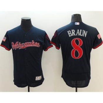 Brewers #8 Ryan Braun Navy Blue Fashion Stars & Stripes Flexbase Authentic Stitched MLB Jersey Brewers #8 Ryan Braun Navy Blue Fashion Stars & Stripes Flexbase Authentic Stitched MLB Jersey