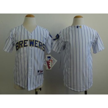 Brewers Blank White(blue stripe) Cool Base Stitched Youth MLB Jersey