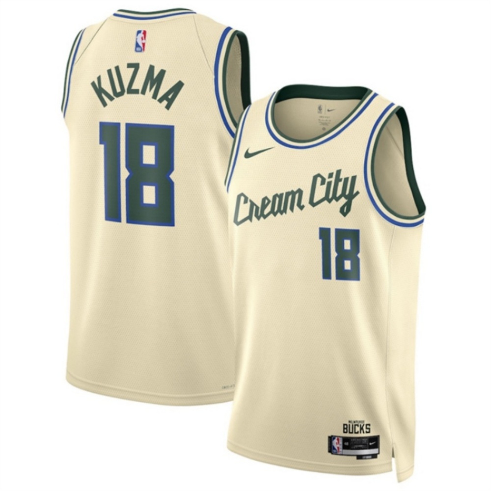 Men's Milwaukee Bucks #18 Kyle Kuzma Cream 2025/26 City Edition Stitched Basketball Jersey
