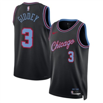 Men's Chicago Bulls #3 Josh Giddey Black 2025/26 City Edition Stitched Basketball Jersey