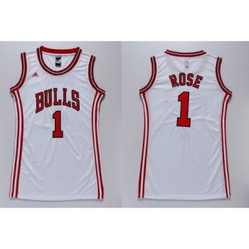 Bulls #1 Derrick Rose White Women's Dress Stitched NBA Jersey Bulls #1 Derrick Rose White Women's Dress Stitched NBA Jersey