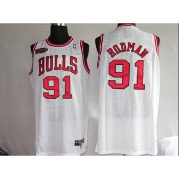Bulls #91 Dennis Rodman Stitched White Champion Patch NBA Jersey Bulls #91 Dennis Rodman Stitched White Champion Patch NBA Jersey