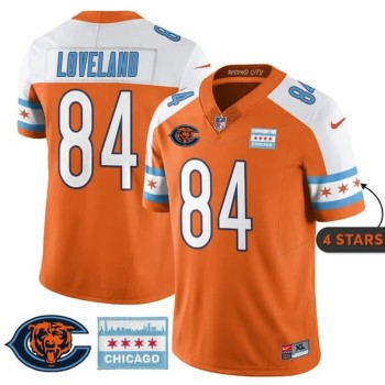 Youth Chicago Bears #84 Colston Loveland Orange Alternate City Edition With Chicago Flag Vapor F.U.S.E. Untouchable Limited Jersey Youth Chicago Bears #84 Colston Loveland Orange Alternate City Edition With Chicago Flag Vapor F.U.S.E. Untouchable Limited Jersey