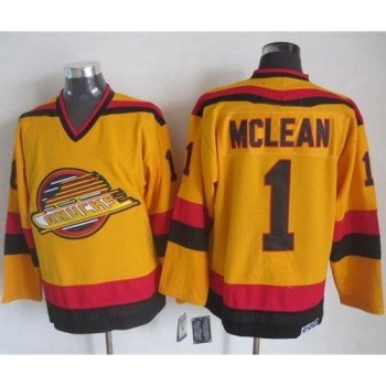Canucks #1 Kirk Mclean Gold CCM Throwback Stitched NHL Jersey Canucks #1 Kirk Mclean Gold CCM Throwback Stitched NHL Jersey