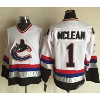 Canucks #1 Kirk Mclean White/Black CCM Throwback Stitched NHL Jersey Canucks #1 Kirk Mclean White/Black CCM Throwback Stitched NHL Jersey