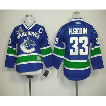 Canucks 2011 Stanley Cup Finals #33 Henrik Sedin Blue Youth Stitched NHL Jersey Canucks 2011 Stanley Cup Finals #33 Henrik Sedin Blue Youth Stitched NHL Jersey