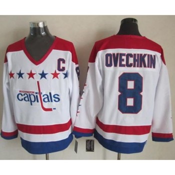 Capitals #8 Alex Ovechkin White CCM Throwback Stitched NHL Jersey Capitals #8 Alex Ovechkin White CCM Throwback Stitched NHL Jersey