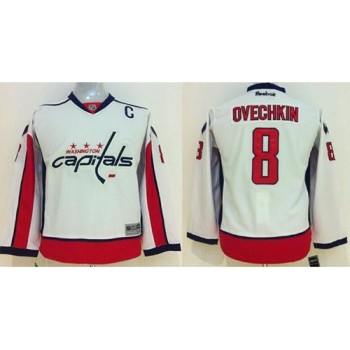 Capitals #8 Alex Ovechkin White Stitched Youth NHL Jersey Capitals #8 Alex Ovechkin White Stitched Youth NHL Jersey