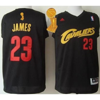 Cavaliers #23 LeBron James Black(Red No.) Fashion The Champions Patch Stitched NBA Jersey