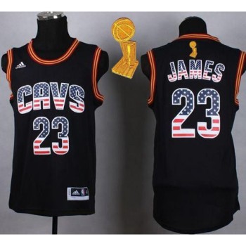 Cavaliers #23 LeBron James Black USA Flag Fashion The Champions Patch Stitched NBA Jersey