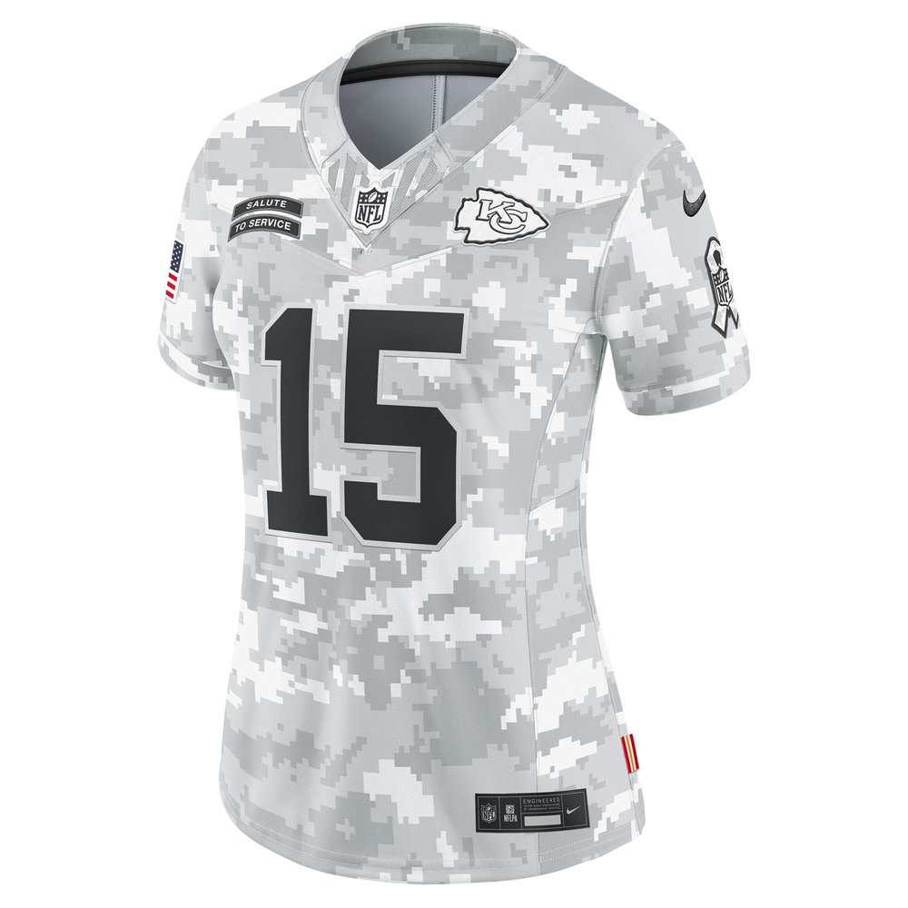Women's Kansas City Chiefs #15 Patrick Mahomes Arctic Camo 2024 Salute to Service Limited Jersey