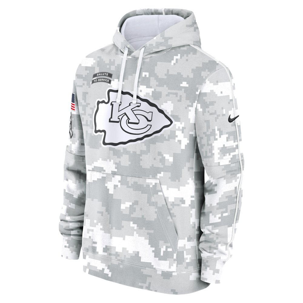 Youth Kansas City Chiefs White/Gray 2024 Salute To Service Pullover Hoodie