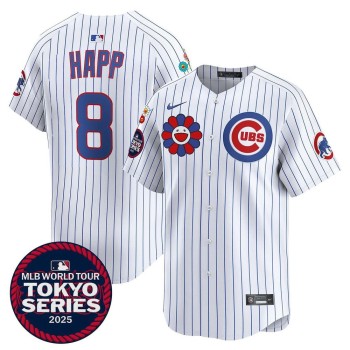 Youth Chicago Cubs #8 Ian Happ White Tokyo 2025 Cool Base Stitched Baseball Jersey