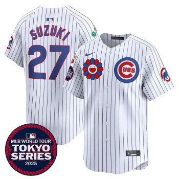 Youth Chicago Cubs #27 Seiya Suzuki White Tokyo 2025 Cool Base Stitched Baseball Jersey
